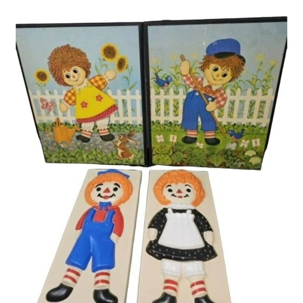 Vintage Raggedy Ann and Andy Prints By Lyn and Raggedy Ann and Andy Ceramic Plaq